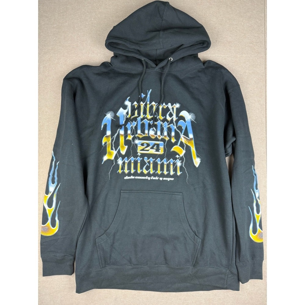Vibra Urbana Hoodie Mens 2XL Black  Miami Concert Music Tour Flame‎ Graphic